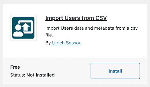 Screenshot of Import Users from CSV plugin Install from WP admin