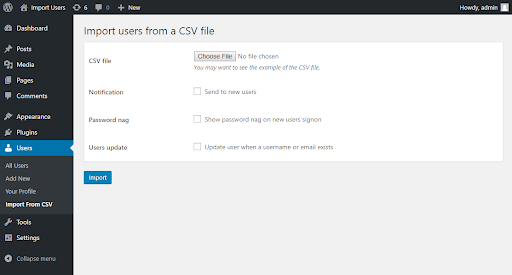 Import users from a CSV file in WP Admin to import from s2member