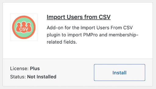 Screenshot of PMPro's Import Users from CSV Install in WP Admin