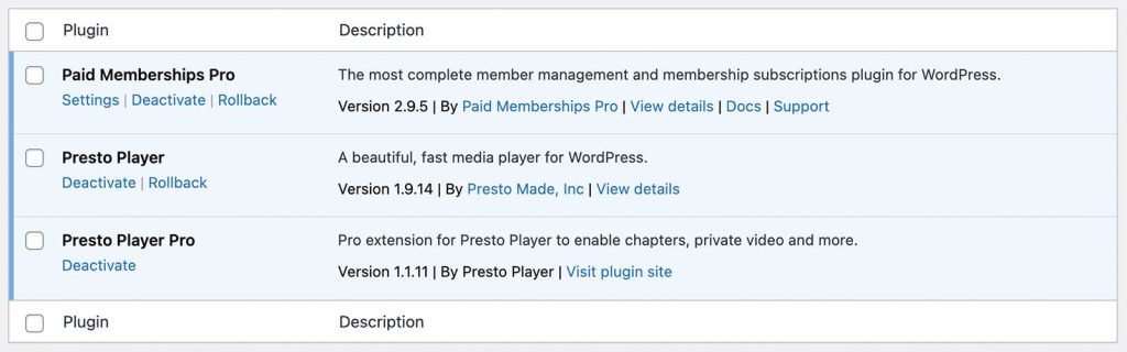 Plugins needed: Paid Memberships Pro, Presto Player, Presto Player Pro