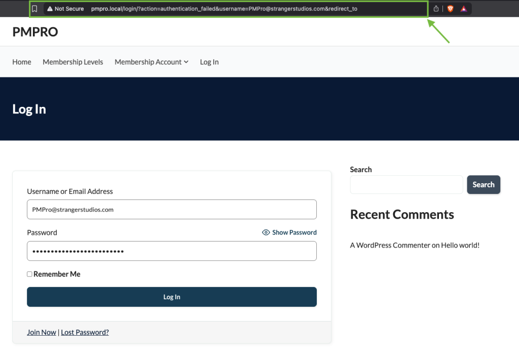 Screenshot of restricting user login for a user who is not an active member of your WordPress site.