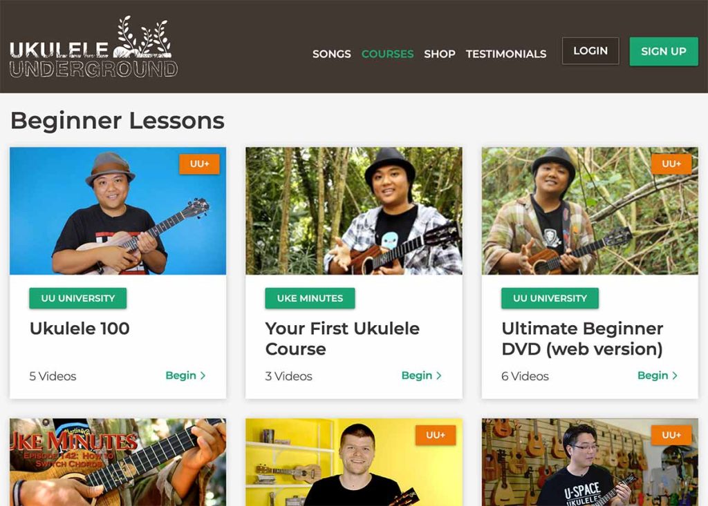 Screenshot of the Ukulele Underground homepage.