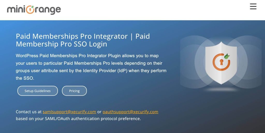 Screenshot of MiniOrange Paid Memberships Pro Integrator SSO Login 