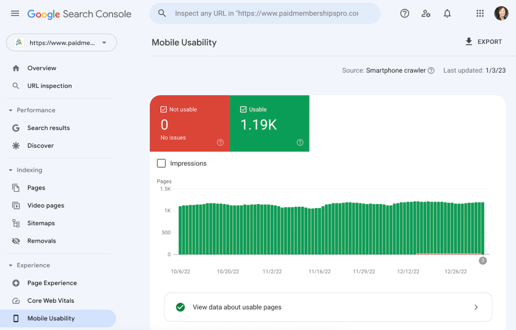 Google Analytics Mobile Usability Report