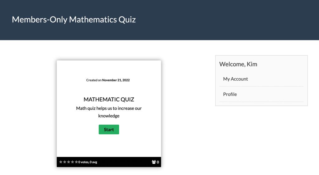 Member-Only Mathematics Quiz view of Member logged in