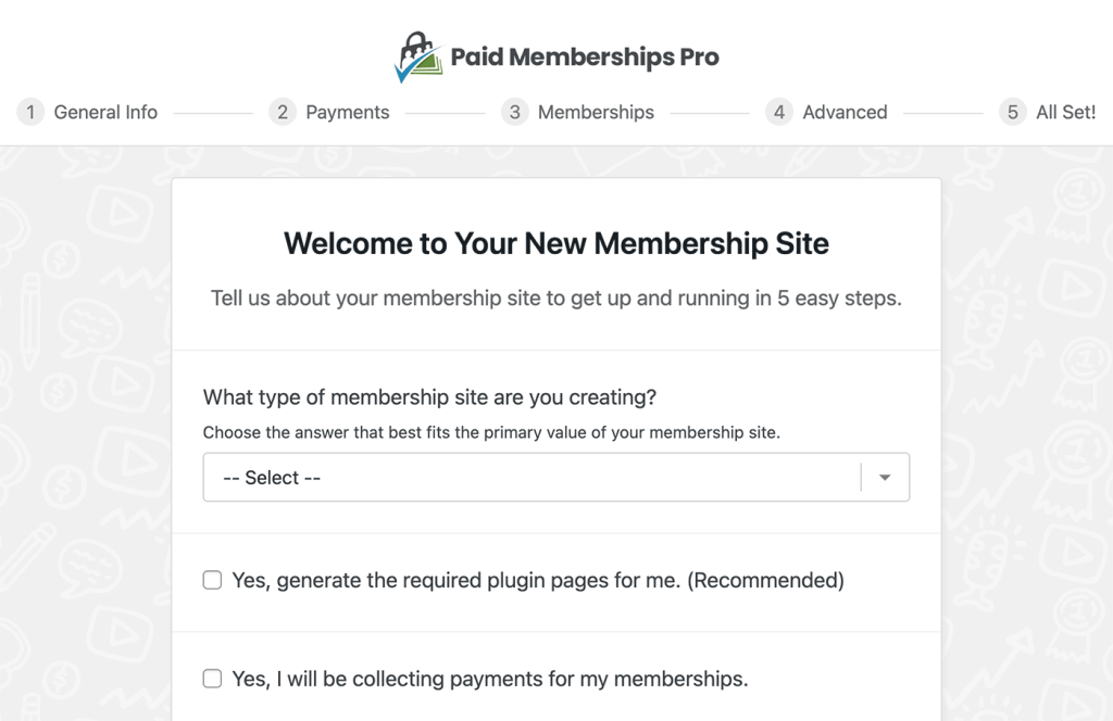 Initial Setup Wizard for Paid Memberships Pro