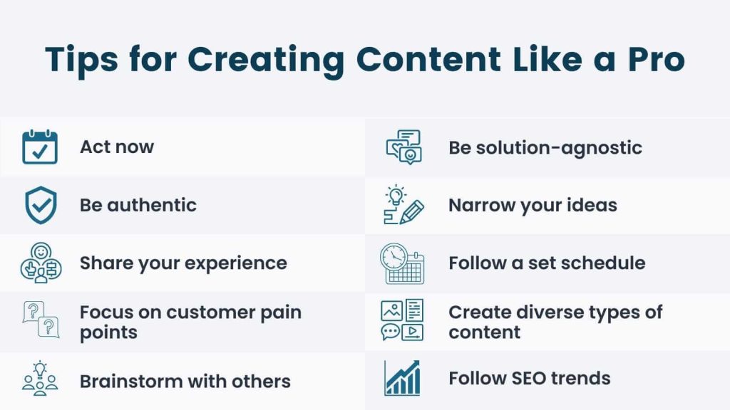 infogrpaohic of 10 tips for creating content like a pro