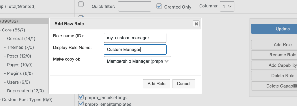 Duplicate an existing role in the User Role Editor settings screen