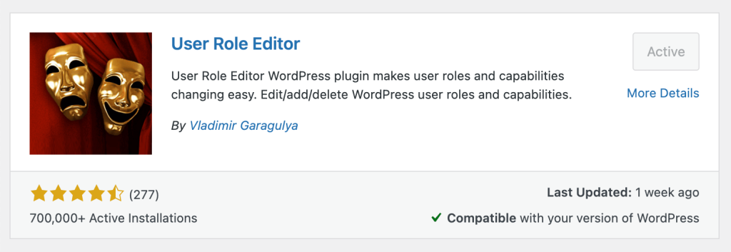Locate the User Role Editor plugin to install in your WordPress site