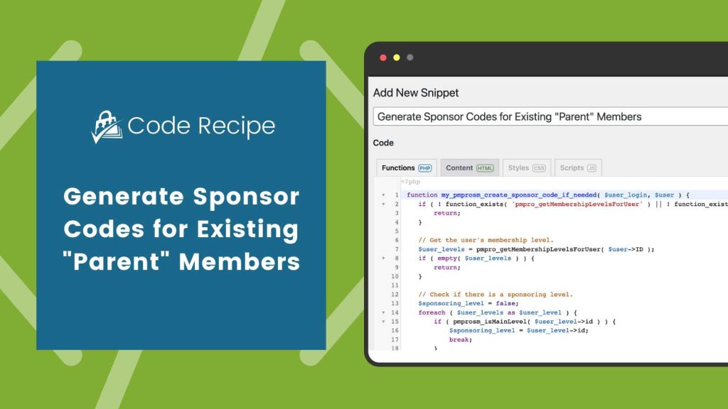 Banner Image for Generate Sponsor Codes for Existing Members Code Recipe