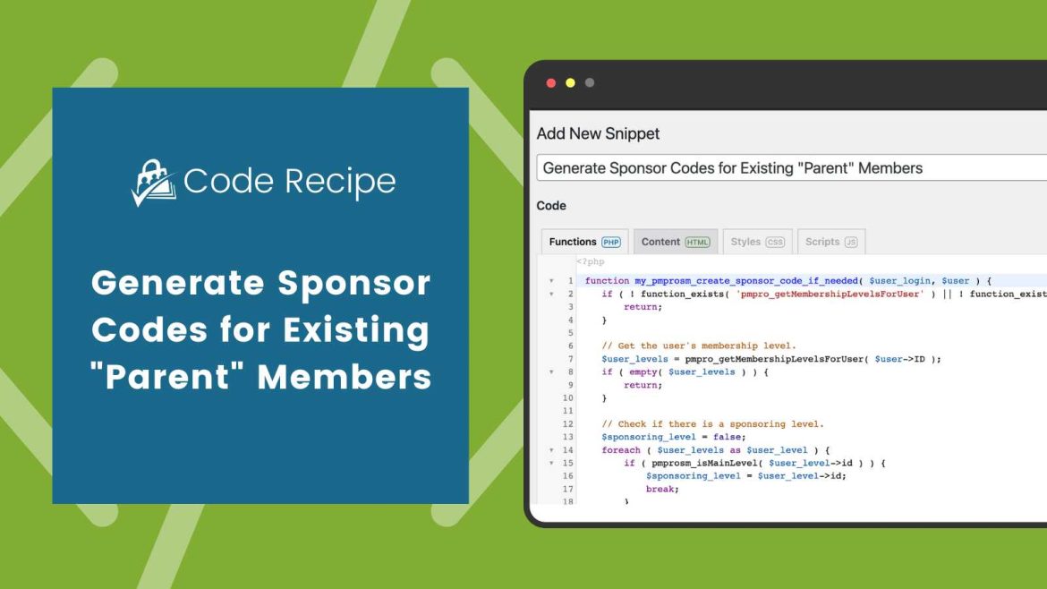 Generate Sponsor Codes for Existing "Parent" Members