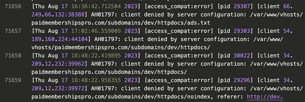 PHP error log example