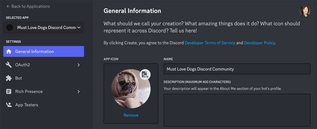 Screenshot of Discord General Information Settings