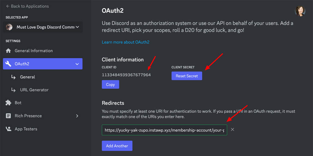 Screenshot of OAuth2 redirects 