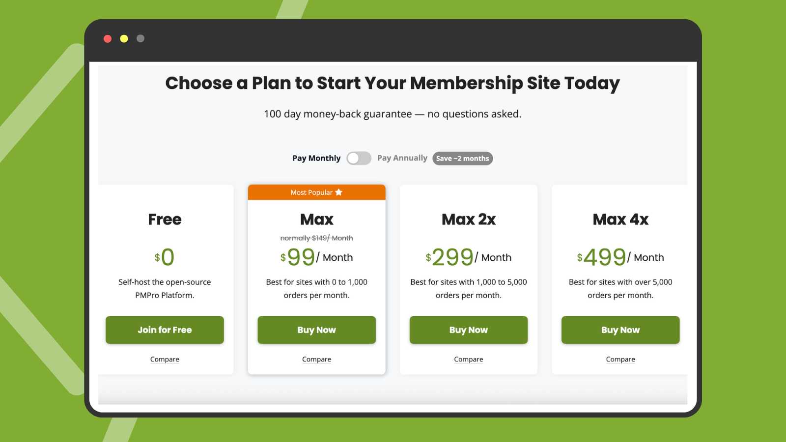 Screenshot of PMPro Pricing Table