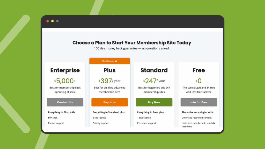 Screenshot of PMPro Pricing Table