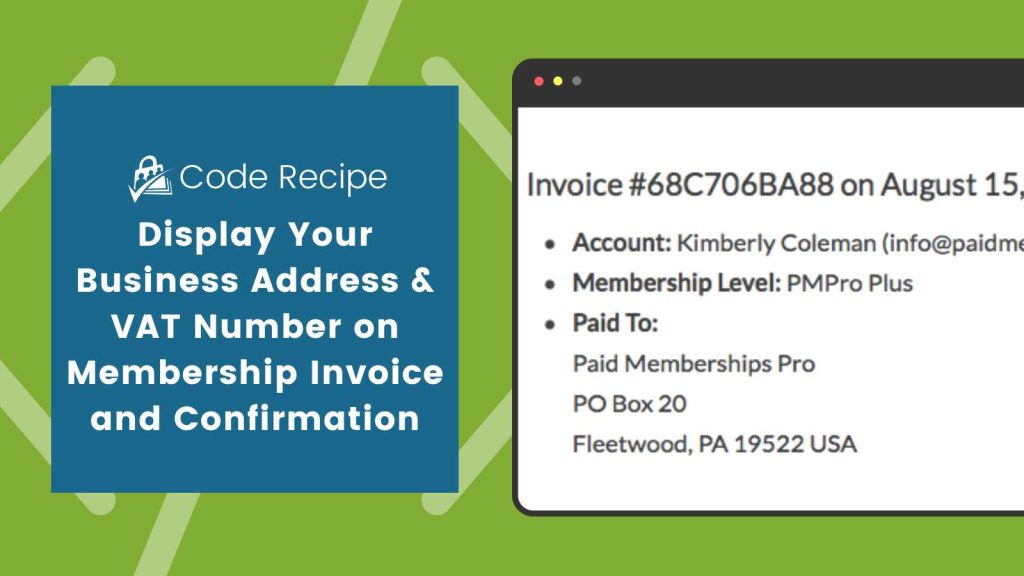 Banner image for Display Your Business Address and VAT Number (optional) on Membership Invoice and Confirmation