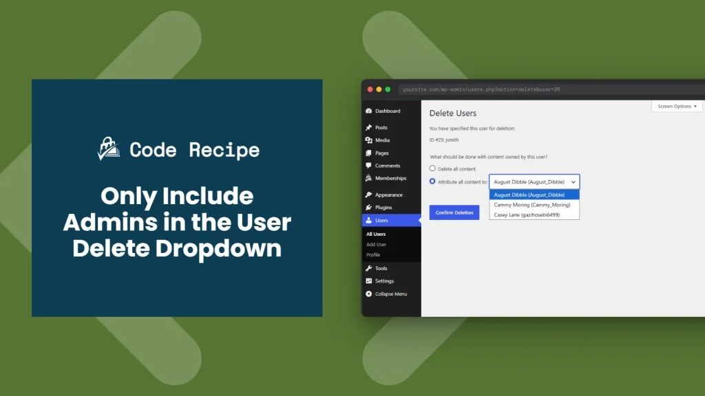 Featured image for Only Include Admins in the WordPress User Delete Dropdown