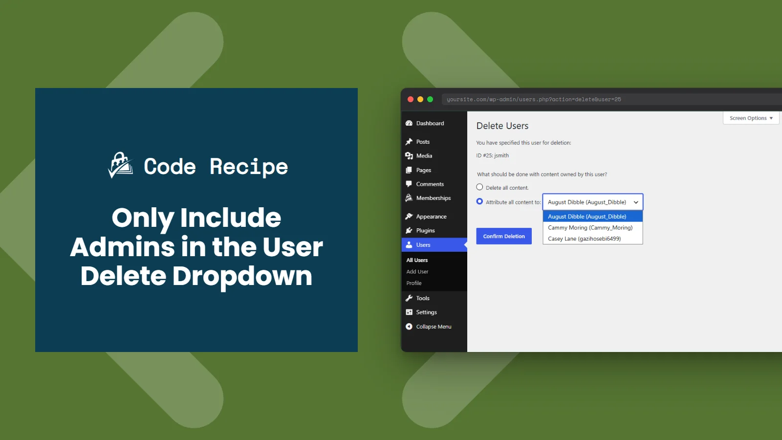Only Include Admins in the WP User Delete Dropdown