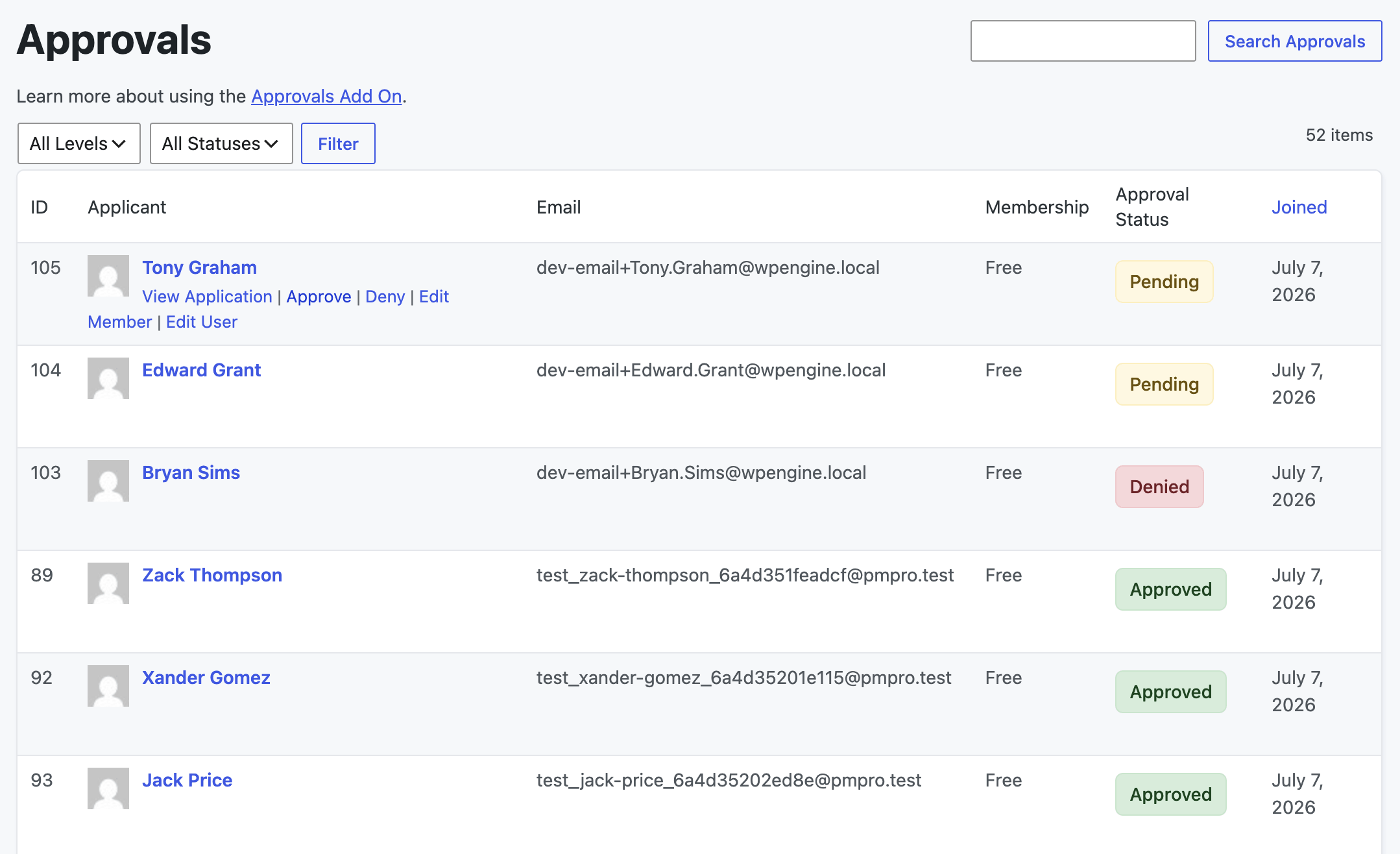 Image to show the process of approvals on the Membership Approval Admin Page