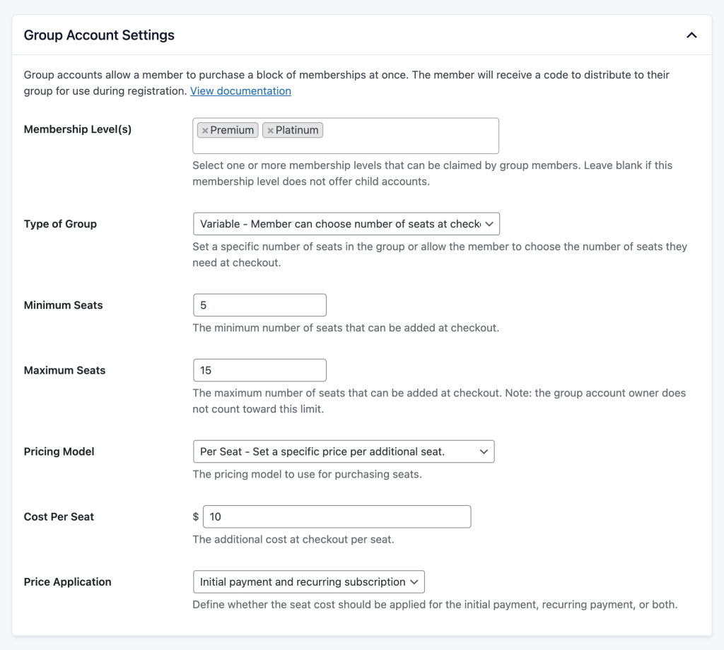 Edit Membership Level Settings to Add Group Accounts using the PMPro Group Accounts Add On