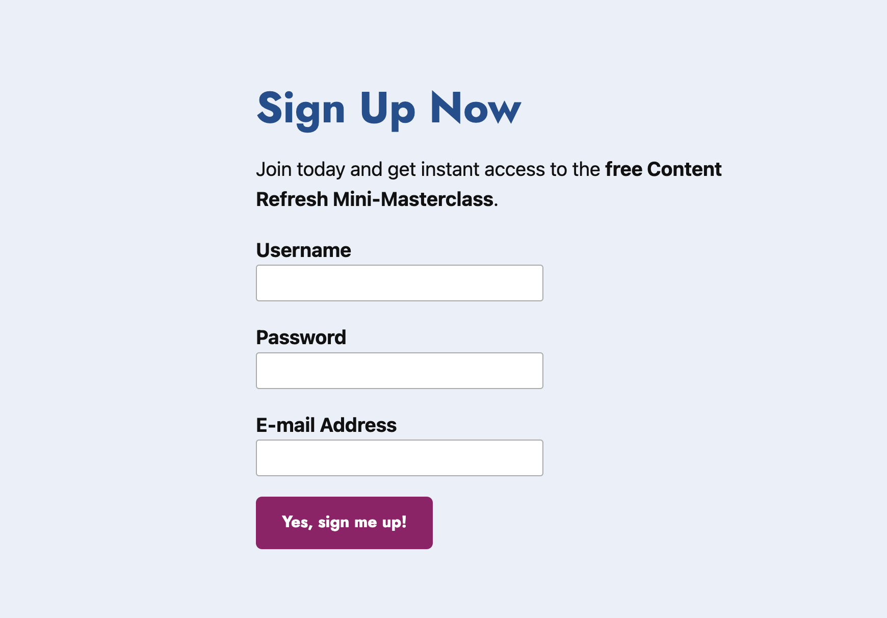 Signup shortcode frontend example 