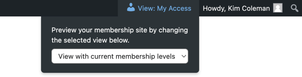 Screenshot of WordPress admin toolbar viewing with my access