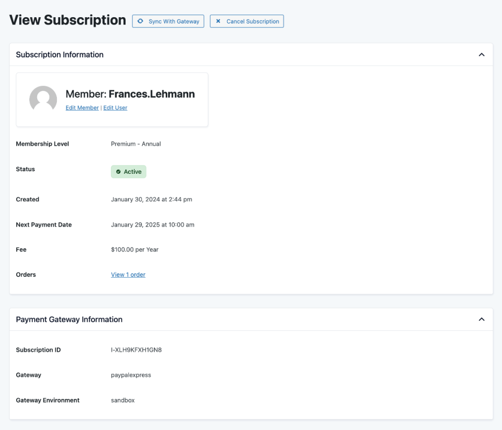 Single Subscription edit and sync overview in PMPro v3.0+