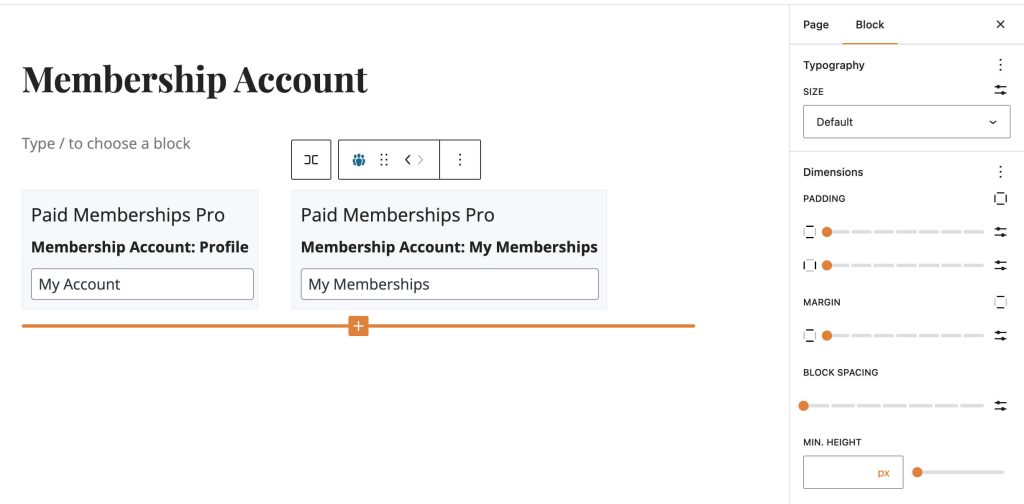 Membership Account Block Settings
