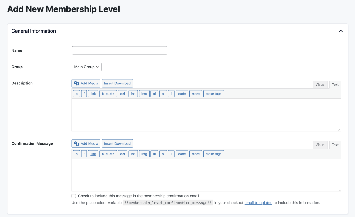 Documentation: Admin Settings Page for Membership Level Setup