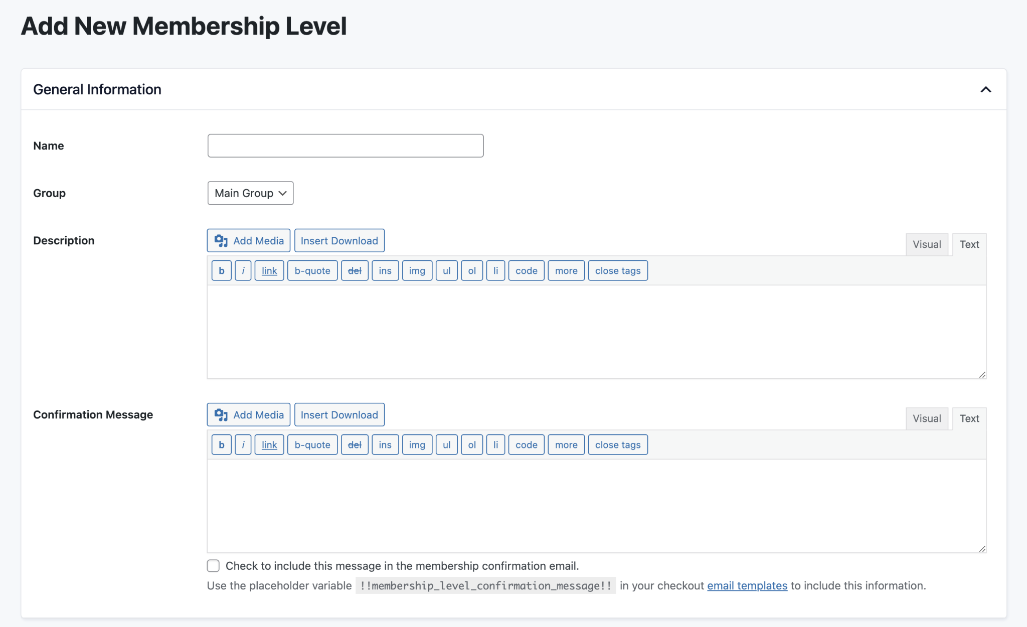 Documentation: Admin Settings Page for Membership Level Setup