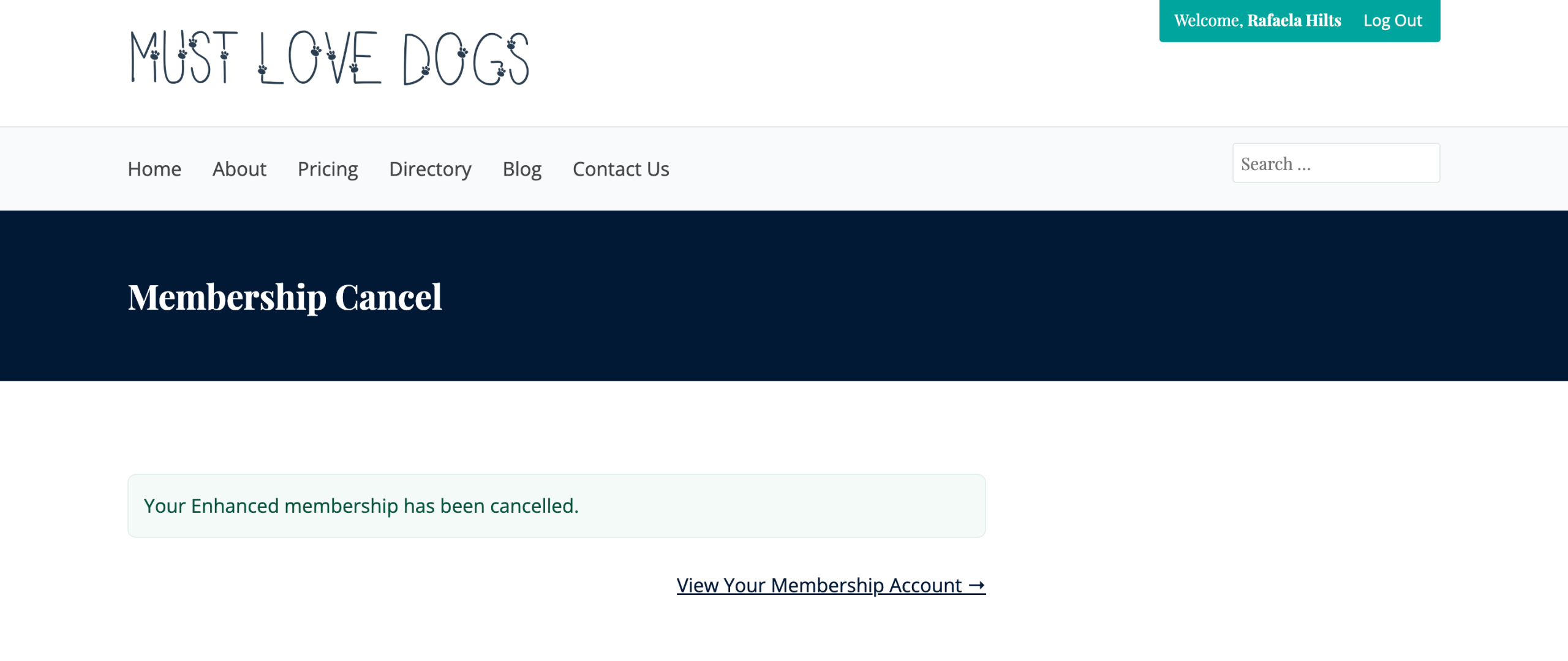 Screenshot of the membership canceled confirmation page