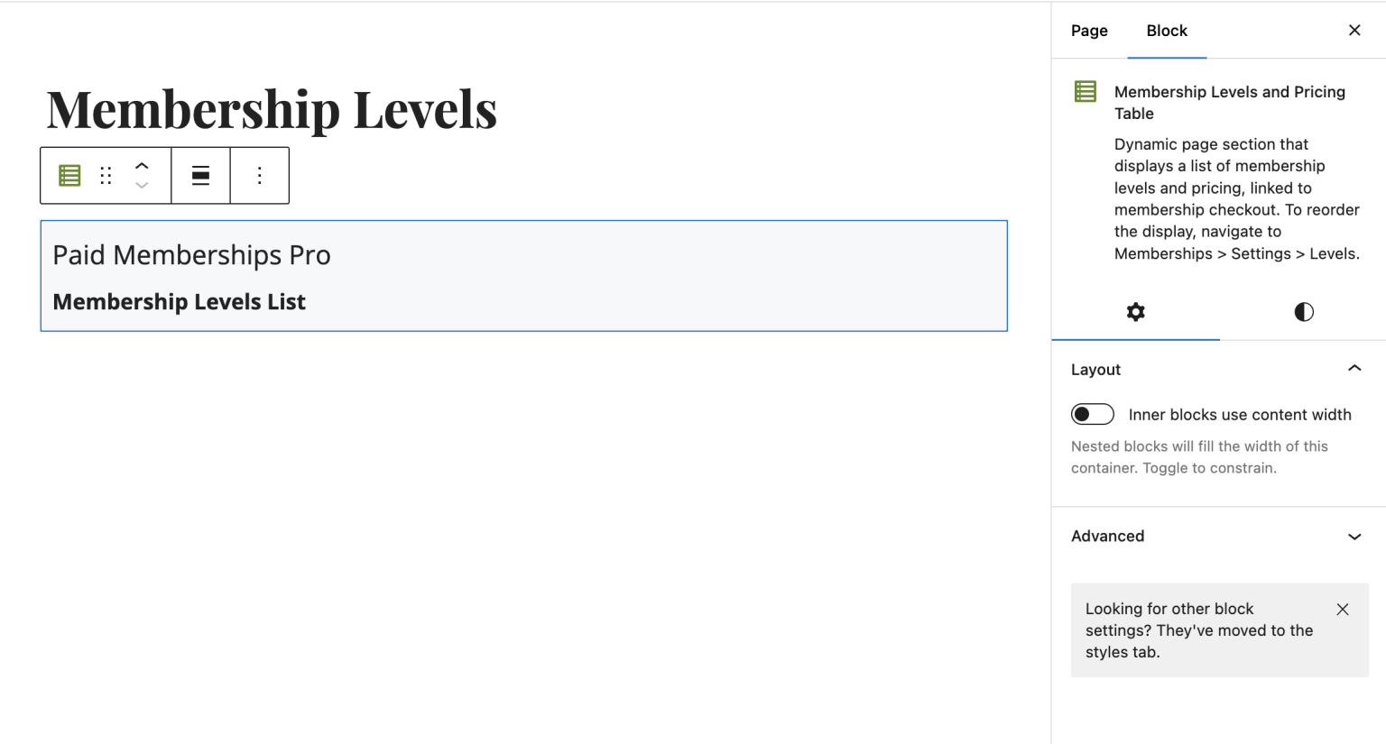 Paid Memberships Pro Frontend Plugin Page Blocks