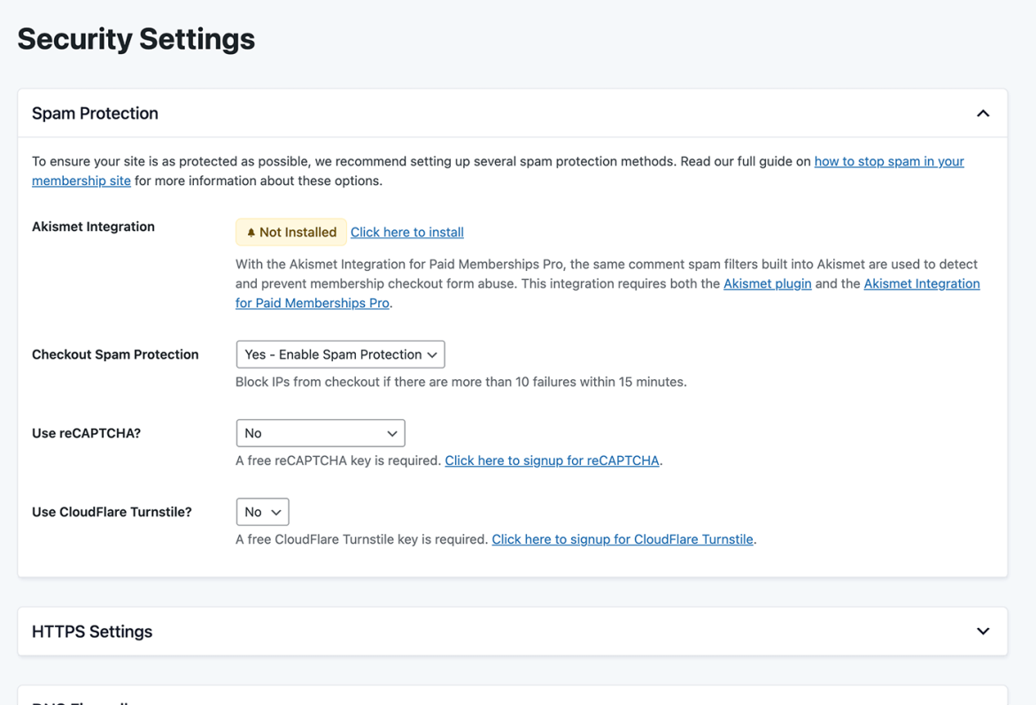 PMPro Initial Setup Guide Step 6. Security Settings