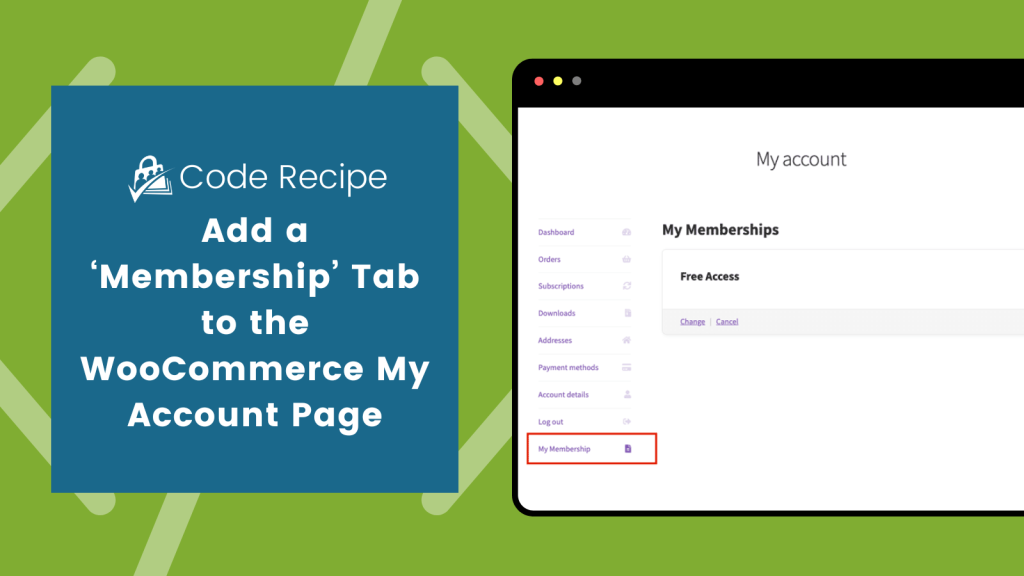 Featured image for code recipe to add Membership tab to Woo