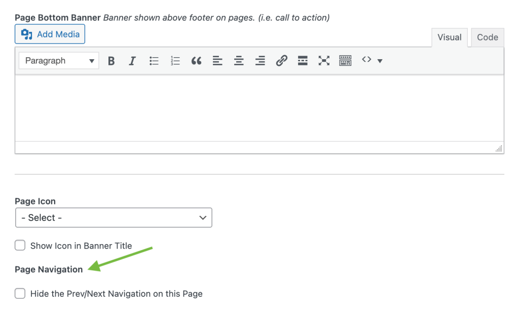 Screenshot of the Page Navigation setting for single pages in the Memberlite Options metabox