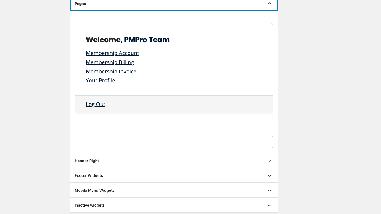 Screenshot of the default widget areas in Memberlite