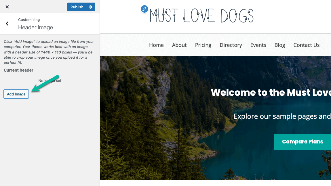 Screenshot showing how to add a header background image