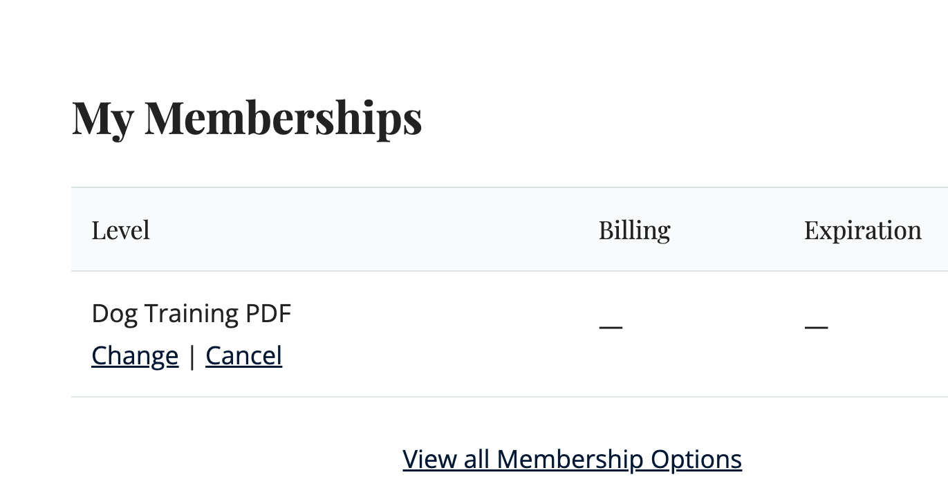 Screenshot after member cancels
