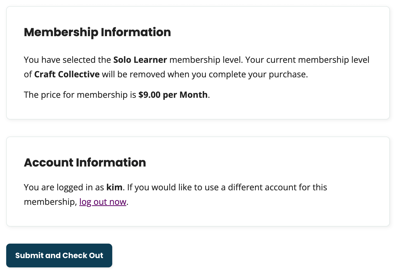 Screenshot of the Membership Checkout page with Member Map fields not shown
