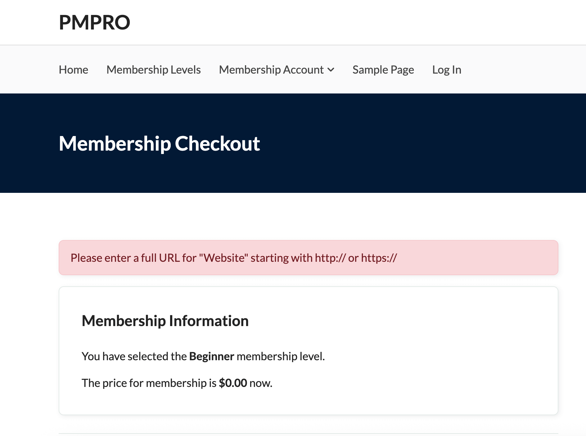 Screenshot showing URL validation check