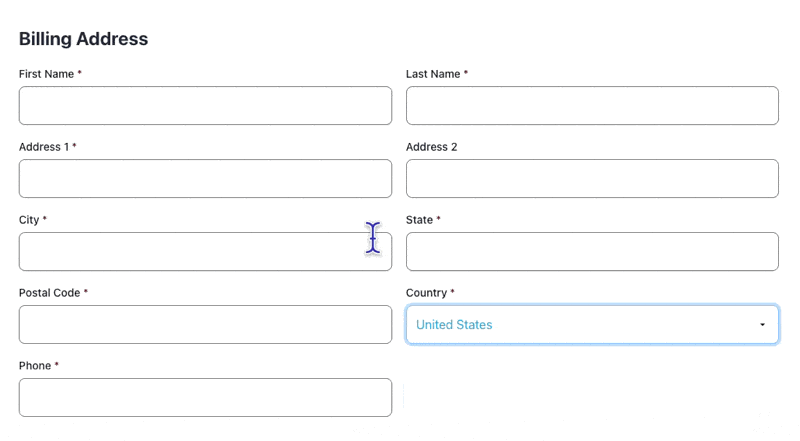 Animated gif showing the customized country dropdown
