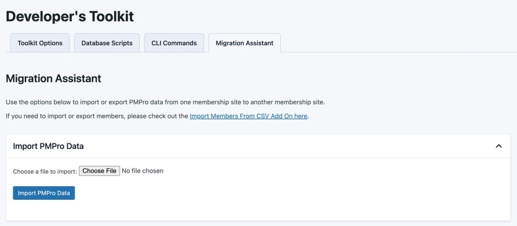 Screenshot of the Migration Assistant Import settings