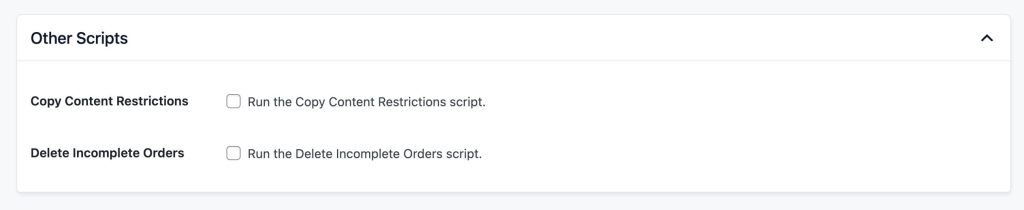 Screenshot of the Other Script section in the Database Script tab