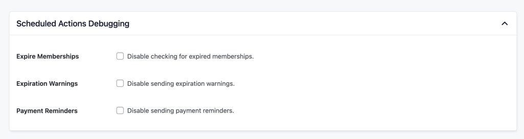 Screenshot of the Scheduled Action Debugging section in Toolkit Options