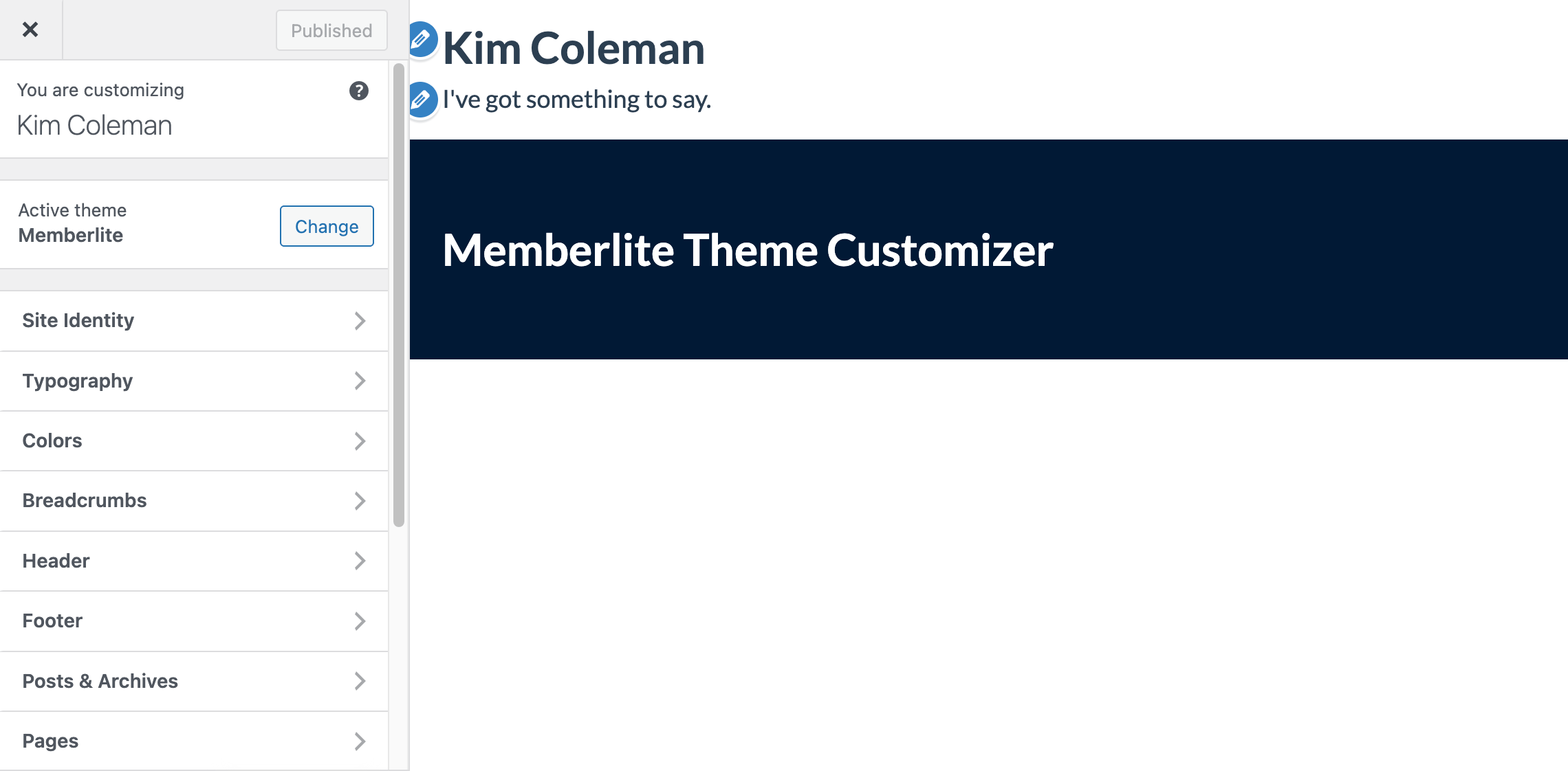 Screenshot of all panels now available in Memberlite v6.1.1 Theme Customizer