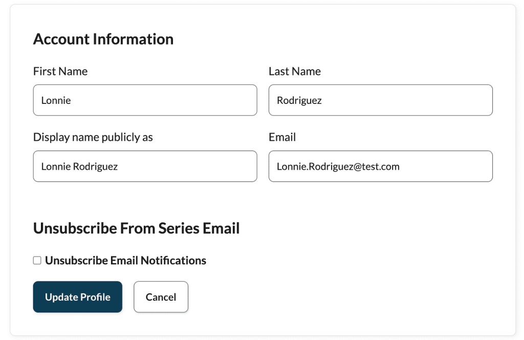 Screenshot of Unsubscribe From Series Email.