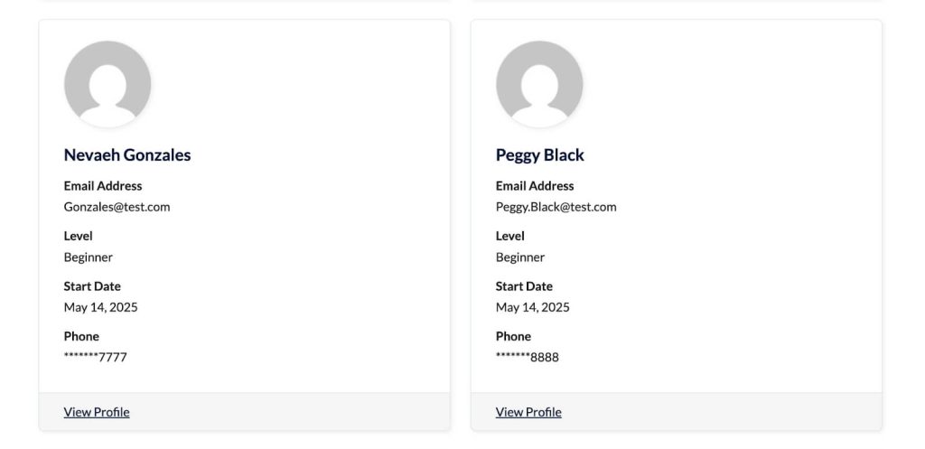 Screenshot of Masked Phone Numbers in the Membership Directory