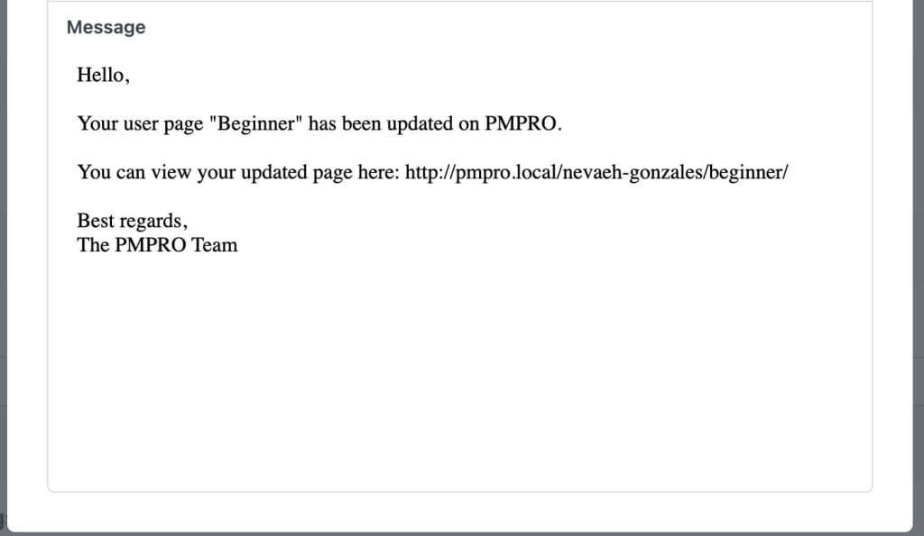 Screenshot of an Email Notification after a User Page Has Been Updated