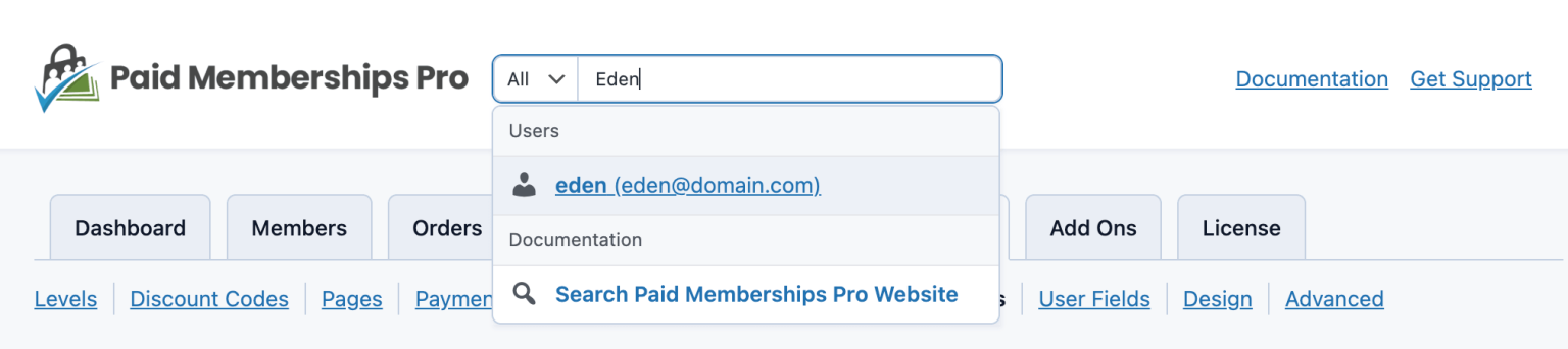 Admin Quick Search in Paid Memberships Pro